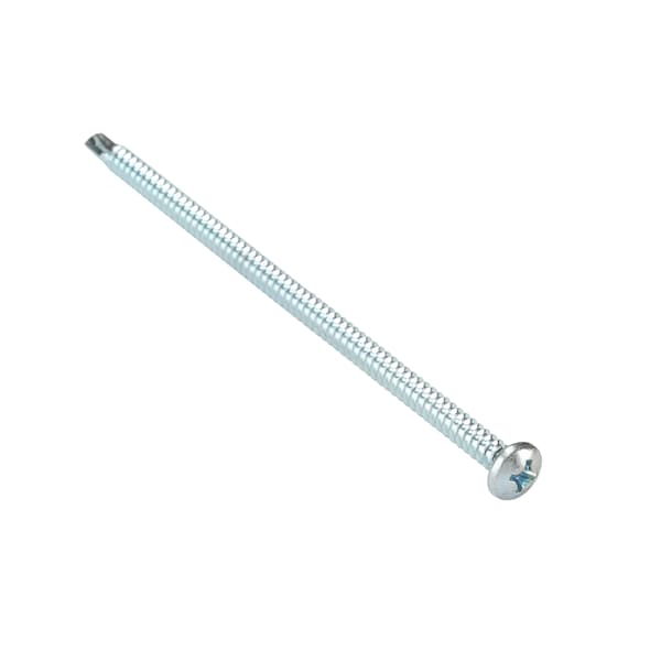 Self-Drilling Screw, #12-14 x 5 in, Zinc Plated Steel Pan Head Phillips Drive, 500 PK